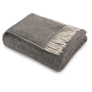 Decke Classic 140x200 cm grau  mit Fransen 100% Merino Wolle