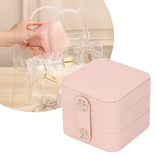 Tragbare Schmuckschatulle Aus Rosafarbenem, Mehrlagigem Pu-leder Für Reisen – Organizer Für Schmuck, Armbänder, Halsketten, Ringe