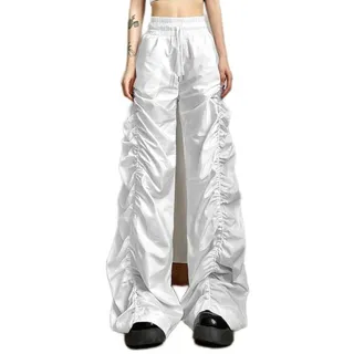 WSZJLN Punk-Geraffte Baggy-Cargohose, lässige Gothic-Hose mit hoher Taille, Grunge, weites Bein, modische Streetwear
