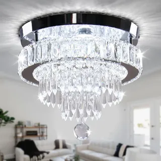 Cainjiazh 11.8" Moderne Kristall Kronleuchter K9 Kristall Leuchten Flush Mount Kronleuchter Deckenleuchte Kronleuchter für Schlafzimmer Wohnzimmer Esszimmer Flur (Kaltweiß)