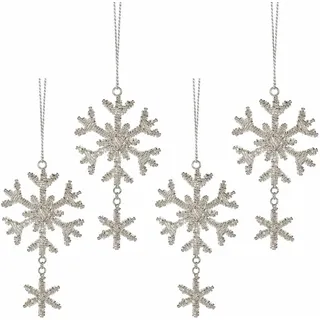 Loberon Weihnachtsschmuck 4er Set Kiresta, Silber/klar | Schneeflocken-Design, Winterzauber, Festlich Glitzernd, Christbaumschmuck, Weihnachten, Weihnachtsdeko, Eisen, Glas
