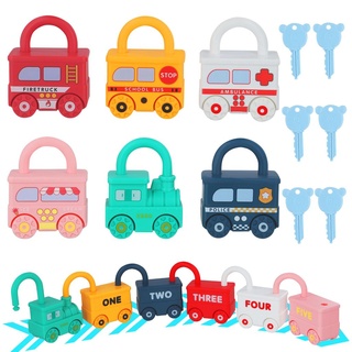 Auto Spielzeug mit Schloss und Schlüssel, 6 Stück Montessori Spielzeug für Kinder 2 3 4 5, Kombination von Baby-Nummern