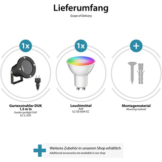 ledscom.de LED Gartenstrahler DUK schwarz für außen, Aluminium, IP65, inkl. Smart Home RGBW GU10 LED Lampe, 5,41W, 473lm