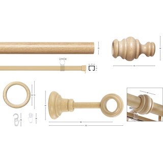 Gardinenstange GARESA "BAROCK" Gardinenstangen Gr. L: 400 cm Ø 35 mm, 2 läufig, beige (natur) Gardinenstangen nach Maß rustikale Vorhanggarnitur Holz, verlängerbar, mit Ringe2 Lauf Gleiter