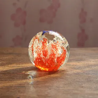 DECRZPB Handgefertigte runde Glaskugel rote Koralle Figur mundgeblasenes Glas farbige Glasur Briefbeschwerer Geburtstagsgeschenk Tischdekoration Heimdekoration