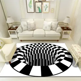Xisnuient 3D Wirbelmuster Teppich Optische Illusion Teppich für Wohnzimmer Lattice Bottomless Hole Carpet Kinder Nachttisch Home Decor Teppiche Baby Krabbeldecke (Schwarz,45x120 cm)
