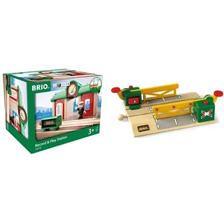 BRIO World 33578 Sprechender Bahnhof Eisenbahn Zubehör mit Aufnahmefunktion – Kleinkinderspielzeug empfohlen ab 3 Jahren & Bahn 33750 - Magnetische Kreuzung