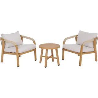 Aluminium Lounge-set Hhg-112, Gartengarnitur Balkon-set Stuhl Tisch, Stoff/textil (220g/m2) Holz-optik Creme
