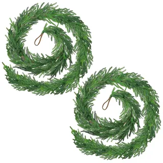 Tannengirlande Künstlich Wie Echt 4.6m/15ft, 2 Stück Weihnachtsgirlande Grün Kunststanne Kunststoff Spritzguss-Verfahren PE Girlande Weihnachten Türgirlande Weihnachtsdeko für Outdoor Indoor