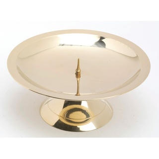 Hochzeitskerzenhalter Scheibenleuchter Messing Gold poliert mit dünnen Dorn Ø 13,5 cm