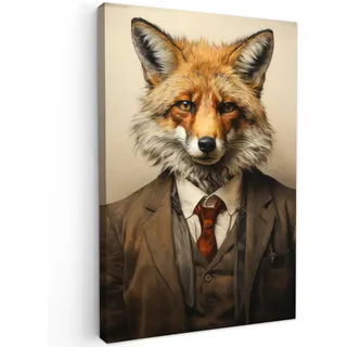 MuchoWow© Wandbilder Wohnzimmer Wanddeko Schlafzimmer Zimmerdeko Fotowand | 40x60 cm - Zimmer Deko Wand Dekoration Wall Art Vintage - Fuchs - Anzug - Tiere - Hell