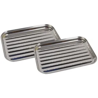 BURI Grillschale 2x Edelstahl Grillschale 35x24cm BBQ Grillzubehör Pfanne Gemüseschale