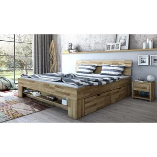 Futonbett Sarah Doppelbett mit Schubkästen in Wildeiche massiv geölt 180x200