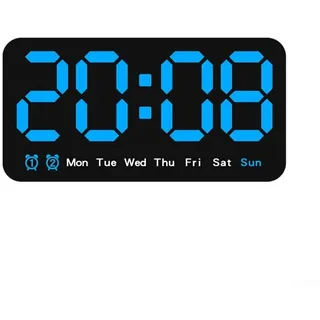 LED-Digitalwanduhr mit Nachtlicht, automatischer Dimmfunktion, 12/24-Stunden-Format, kleine, leise Wanduhr für Wohnzimmer, Schlafzimmer, Klassenzimmer, Landhaus(Blau)