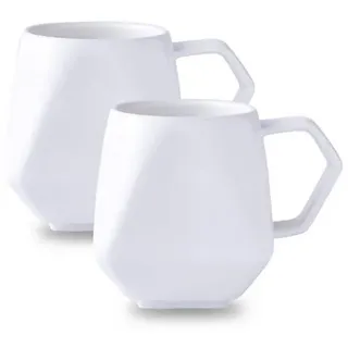 Kaffeetassen Set 2x Keramik weiß diamantförmig modern
