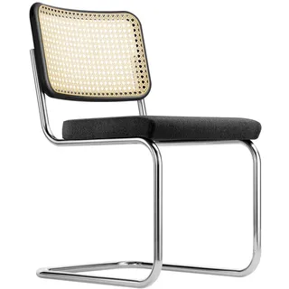 THONET Stahlrohr-Freischwinger S 32 SPV | Sitz schwarz | Rücken Rohrgeflecht | Sitz vollgepolstert