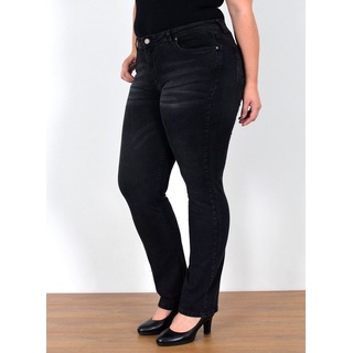 ESRA Straight-Jeans FG5 High Waist Damen Jeans Straight Leg Stretch Hose Übergröße Große Größe schwarz 44