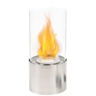 JHY DESIGN Feuerschale 26cm Hoch Tischmodell aus Edelstahl und Glas, (1-St), Kamin Feuerstelle Feuerschale für Garten Hof, Drinnen Silber silberfarben