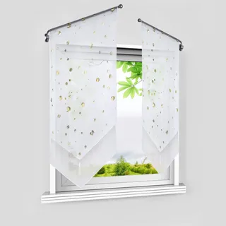HeichkelL Voile Scheibengardine mit Goldenen Kreisen Bistrogardinen 2er Set Panneaux Doppelschicht Kurzstore Modern Küchenvorhang mit Quaste Gold BxH 40x90 cm 2 Stück
