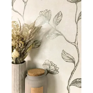 Newroom Vliestapete Koury Gold Tapete Vintage Blumen,Blätter,Pflanzen, Beige Tapete Floral Blumen - Blumentapete Rosentapete Gold Creme Romantisch 3D Optik Blätter Pflanzen für Schlafzimmer Wohnzimmer Küche, Blumentapete goldfarben