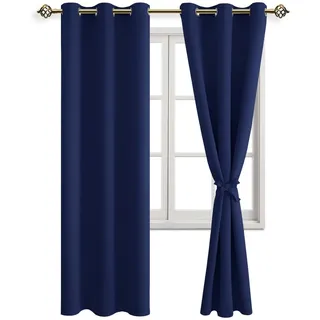JIUZHEN Vorhänge Blickdicht mit Ösen Verdunklungsvorhänge Blau Schlafzimmer | 2er Set, H228 x B117cm, Dunkelblau Vorhang mit Raffhalter, Abdunkelnde Hitzeschutz Sichtschutz, für Wohnzimmer Kinderzimmer