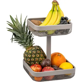 eluno 2-stöckige eckige Obstetagere/ Brotkorb, Körbe mit 20 x 20 cm und 25 x 25 cm, Obstkorb für die Lagerung von Obst, Gemüse, Brot, Gewürzen und Snacks in Küche und Wohnzimmer, aus Metall (Taupe)