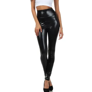 Sakkas Glänzende Flüssigkeit Metallisch hoher Taille Strecken-Leggings - 3XL Große Größen