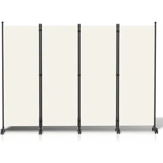 Jopassy Paravent mit Rollen 4 teilig Beige 228x181 cm Faltbarer Raumteiler Outdoor Trennwand Garten Sichtschutz Raumtrenner - Beige
