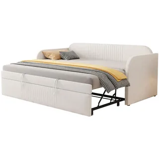 Okwish Schlafsofa, Beige, Leder, 200.5x86x99 cm, Wohnzimmer, Sofas & Couches, Schlafsofas