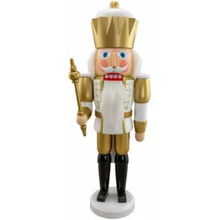 Seiffener Volkskunst | Nussknacker Figur König Exclusiv | 38 cm | Original erzgebirgische Volkskunst | weiß-Gold
