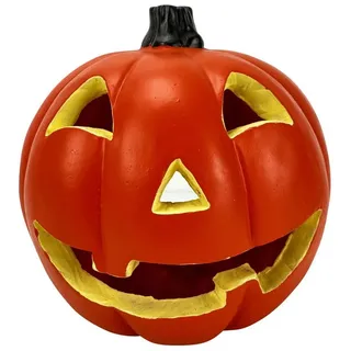 Online-Fuchs LED Dekoobjekt - geschnitzter Halloween Deko Kürbis mit LED-Kerze - Outdoor geeignet, LED-Teelicht heraus nehmbar, Kerze ohne Flamme, leuchtet aus dem Inneren, inkl. 6-Stunden Timerfunktion orange