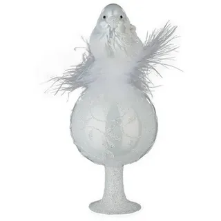 INGE-GLAS® Christbaumspitze, Christbaumspitze Glas 19cm Vogel auf Federn Weiß weiß