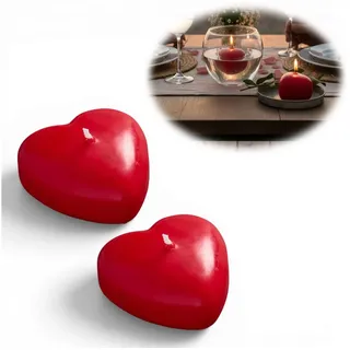 LS-LebenStil Teelicht XL Herzkerze Ribe 2 ́er Set Rot 5,5x4cm 2cm Wachskerzen herzförmig (Set, 2-tlg., auch als Schwimmkerze - Qualität Made in EU - Brenndauer bis 5 Std), Extra dicke und breite romantische Teelichter beige|rot