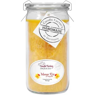Candle Factory Mini Jumbo Duftkerze aus pflanzlichem Stearin im hitzebeständigen Glas der Marke Weck®, ca. 70h Brennzeit, Duft: Mango Kiss