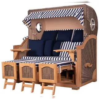 Mr. Deko Strandkorb Komplettset - bene living - Ammersee Grande XXL Teak - PE grau - Modell 518 - inkl. Liftersystem