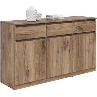 Kommode, Eiche dunkel, Holzwerkstoff, 3 Fächer, 3 Schublade(n) Schubladen, 135x81x42 cm, Wohnzimmer, Kommoden & Sideboards, Kommoden