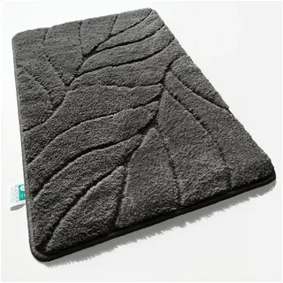 Floordirekt Badematte Maris – Flauschiger Badteppich, Blattstruktur, rutschfest & waschbar, rutschhemmend beschichtet, fußbodenheizungsgeeignet, schnell trocknend, Polyester, für Fußbodenheizung geeignet, dichter Flor, 80x150 cm, Dunkelgrau grau 80 cm x 150 cm