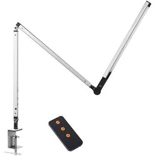 ACMHNC 9W LED Klemmleuchte Dimmbar Mit Fernbedienung, Leselampe Klemme,3 Farbtemperatur Touch Schreibtischlampe Klemmbar Langer Arm Tischlampe Faltbar Drehbar Klemmlampe Für Buch Bett Büro,Silber