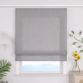 ESLIR Raffrollo mit Klettband Uni Gardinen Küche Blickdicht Grau 80x140 | Raffgardinen Wohnzimmer, Bändchenrollo mit Klettschiene, 1 Stück, Rollos für Fenster, Fensterrollo innen, Glänzender Stoff