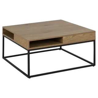 AC Design Furniture Wilbur quadratischer Couchtisch mit Tischplatte in Wildesche-Optik und schwarzen Metallbeinen, offene Fächer zur Aufbewahrung, Organisation des Wohnzimmers, Tisch mit Aufbewahrung