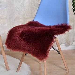 SWECOMZE Faux Lammfell Sitzkissen Schaffell Sitzauflage Longhair Sofa Couch Matte (50 x 50 cm,Wein rot)