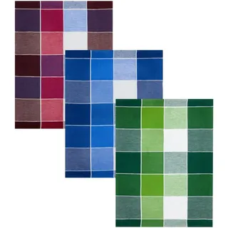 Kracht 3er Pack Halbleinen Geschirrtücher Blockkaro 50x70 cm - blau;grün;rot