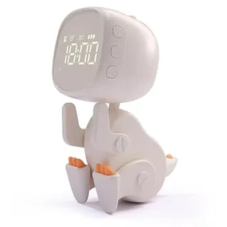 Whychstore Kinder Dinosaurier LED Wecker - Lustiger Schlaftrainer & Nachtlicht für Kinder (weiß)