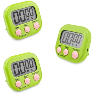 Fousenuk 3 Stück Eieruhr Grün, Timer Digital, Küchentimer Küche, mit LCD | Kurzzeitwecker Magnetisch, Stoppuhr mit Einklappbarer Ständer, Timer, für Kochen Backen Sport Studieren