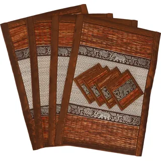 Guru-Shop Tischläufer Platzdeckchen, Bastuntersetzer, Tischmatte 4èr.. braun