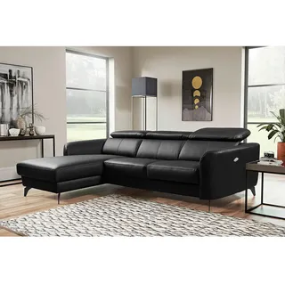 Livetastic Ecksofa, Schwarz, Metall, Echtleder, Rindleder, 3-Sitzer, L-Form, 261x183 cm, Made in EU, Lederauswahl, seitenverkehrt erhältlich, Rücken echt, motorische Relaxfunktion, Wohnzimmer, Sofas & Couches, Wohnlandschaften, Ecksofas