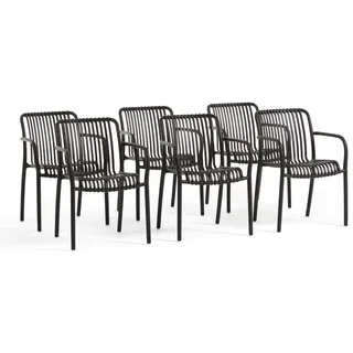 RATTATAN Set aus 6 Stühlen mit Armlehnen aus harzverstärktem Glasfaserharz,modernes Design,stapelbar für Garten,Bar,Restaurant,Küche–Simona–Schwarz