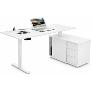 Höhenverstellbarer Schreibtisch Move Boost mit Sideboard, integrierter Steckdosenleiste & Kabeldurchlass
