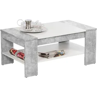 Stella Trading Stolkom Sp.z.o.o. Couchtisch in Beton Optik, Weiß - geräumiger Sofatisch mit Schublade & Ablage für Ihren Wohnbereich - 100 x 44 x 58 cm (B/H/T)