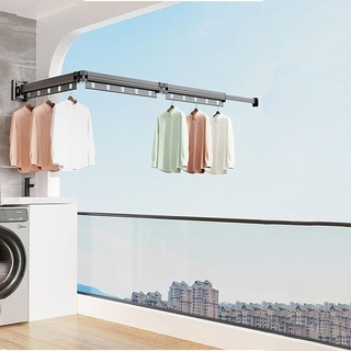Wandmontierter Kleiderständer 126cm Wäscheständer Versenkbar DREI Falten für Balkon, Wäsche, Badezimmer, Schlafzimmer, DREI Falten